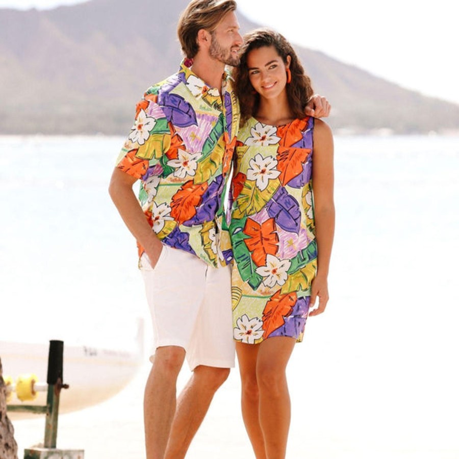 Men Jams World Cotton Shirts | Men'S Surf Line Hawaii Cotton Modern Fit Shirt - Tiki Leaf Purple