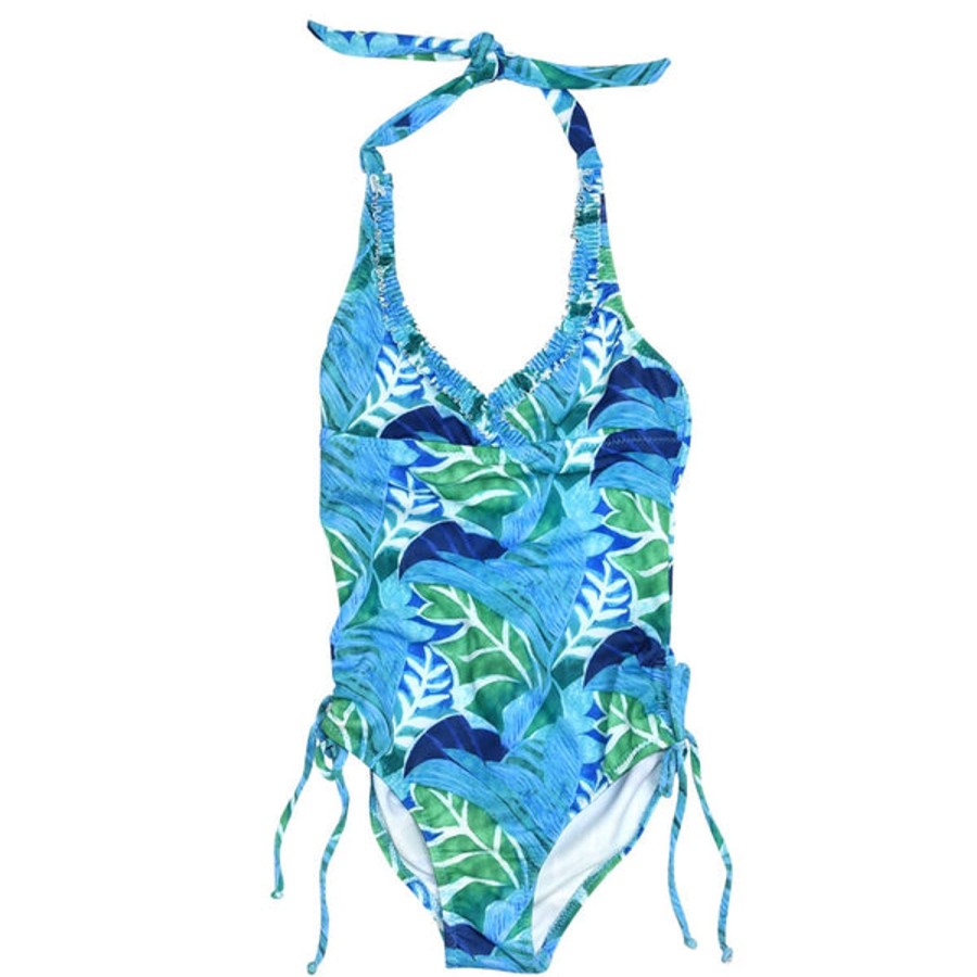 Women Jams World Swimsuits | Girls' Ruffle Halter One Piece Swimsuit - Blue Jay