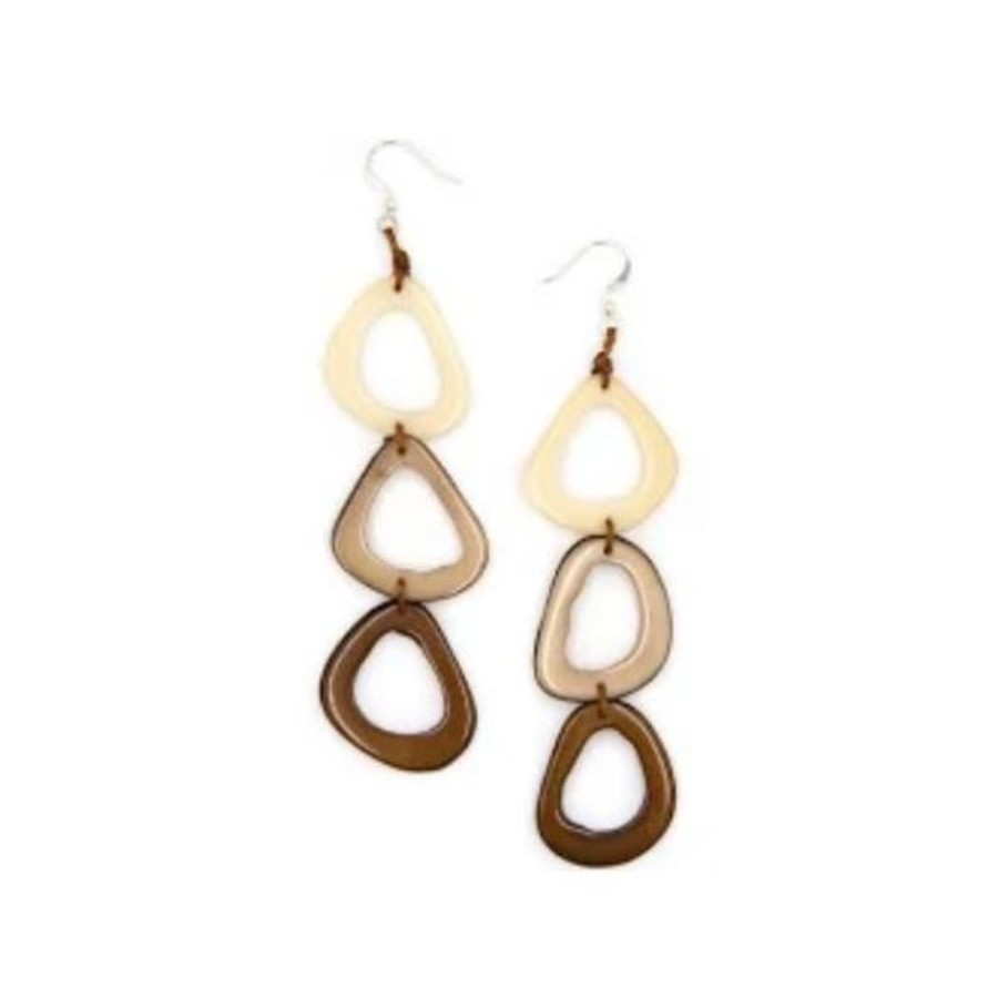 Women Jams World Jewelry | Tagua Nut Margarita Earrings - Ivory Cafe/ Chestnut Brown