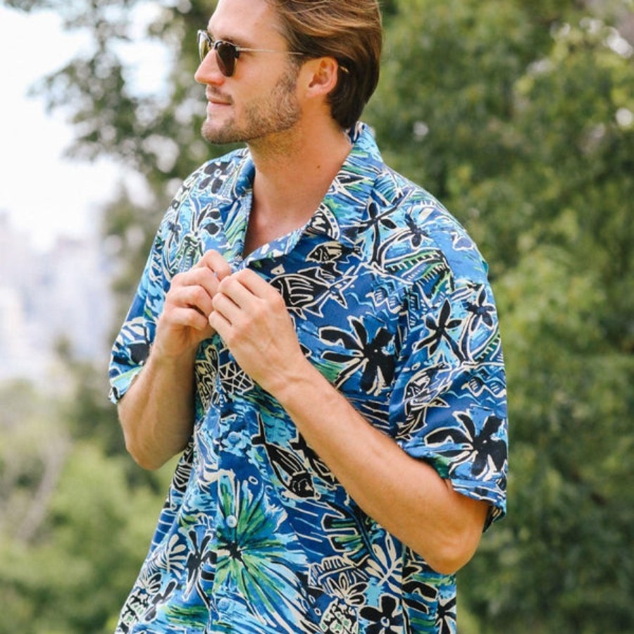 Men Jams World Retro Rayon Shirts | Men'S Retro Shirt - Honu Island Blue