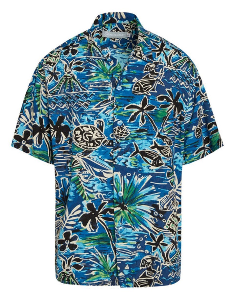 Men Jams World Retro Rayon Shirts | Men'S Retro Shirt - Honu Island Blue