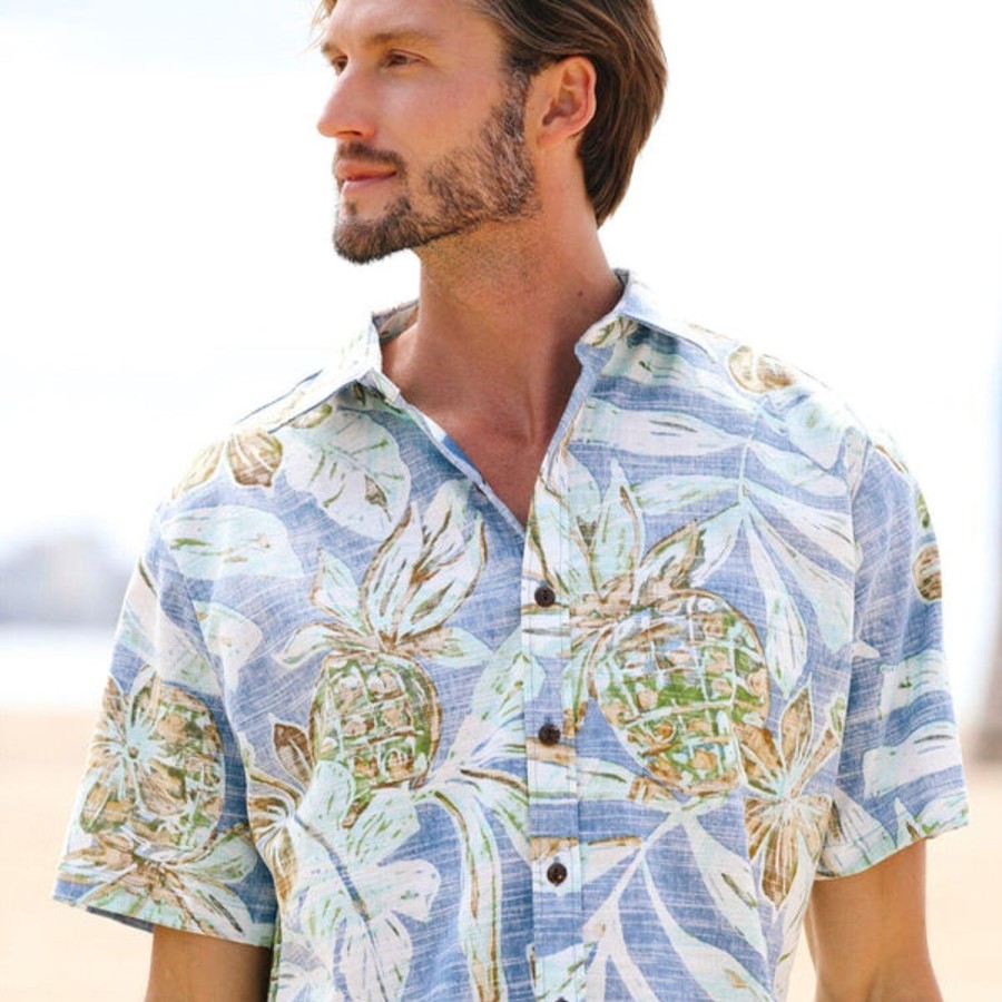 Men Jams World Cotton Shirts | Men'S Archival Collection Modern Fit Shirt - Kawai'Iki Blue Reverse