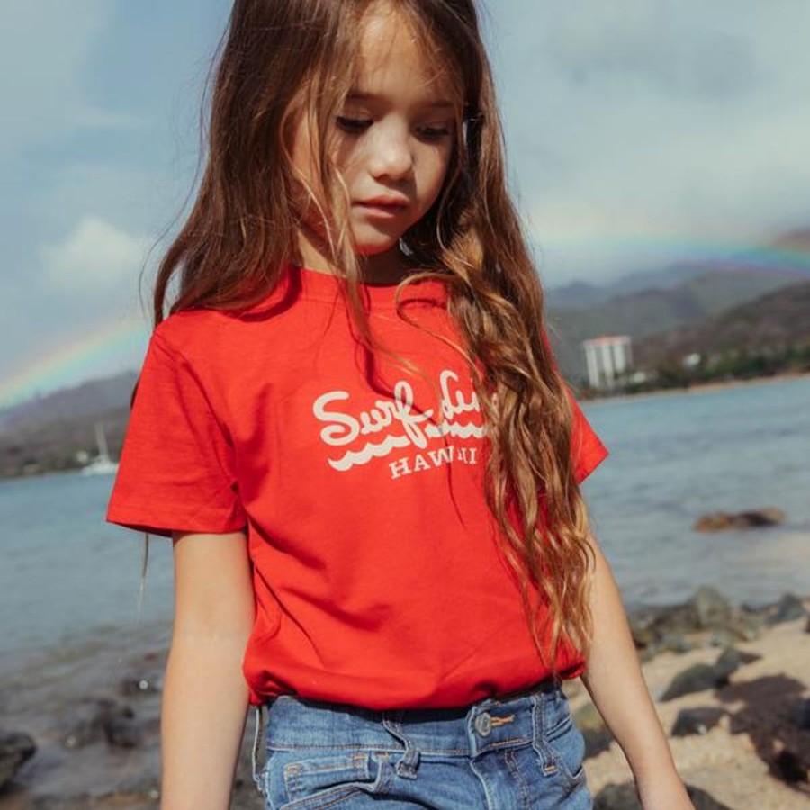 Men Jams World T-Shirts | Kids Surf Line Hawaii Script Logo Tee Red