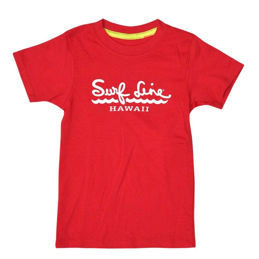 Men Jams World T-Shirts | Kids Surf Line Hawaii Script Logo Tee Red