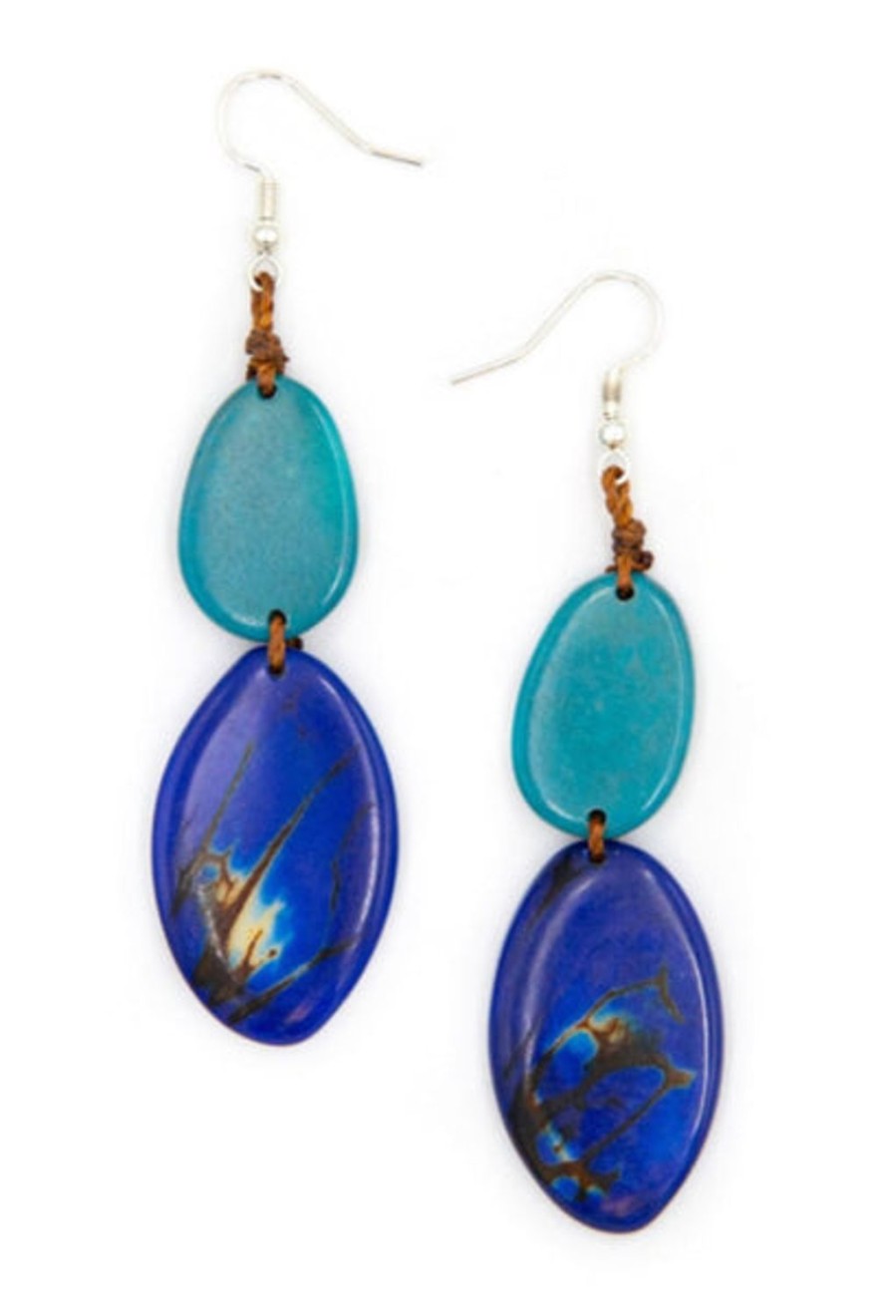 Women Jams World Jewelry | Tagua Nut Tina Earrings - Turquoise / Royal Blue