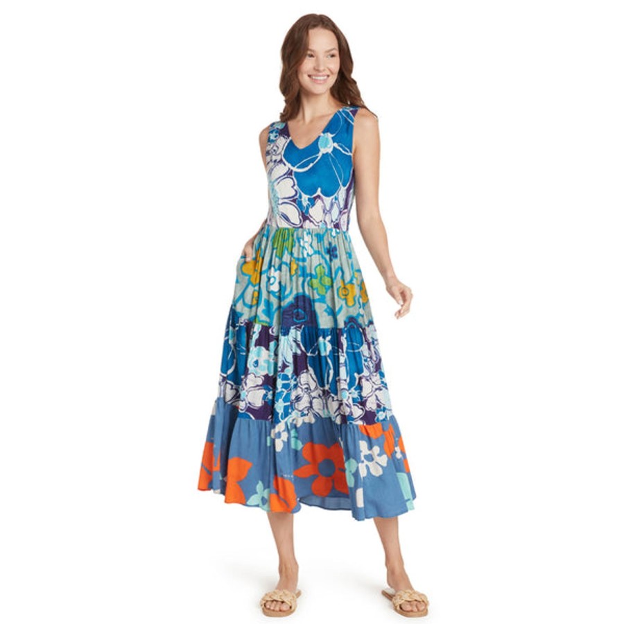 Women Jams World Beach Dresses | Mixed Long Ruffle Dress - Cool Blue