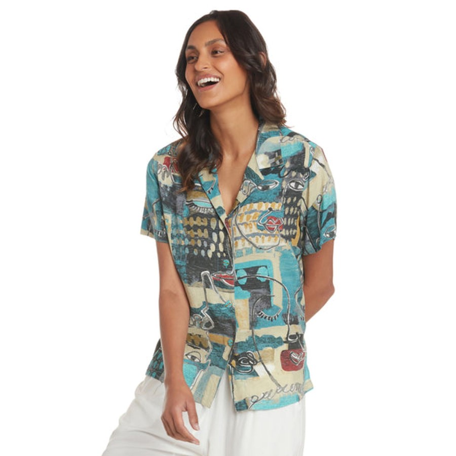 Women Jams World Print Top | Print Top - Visage Turquoise