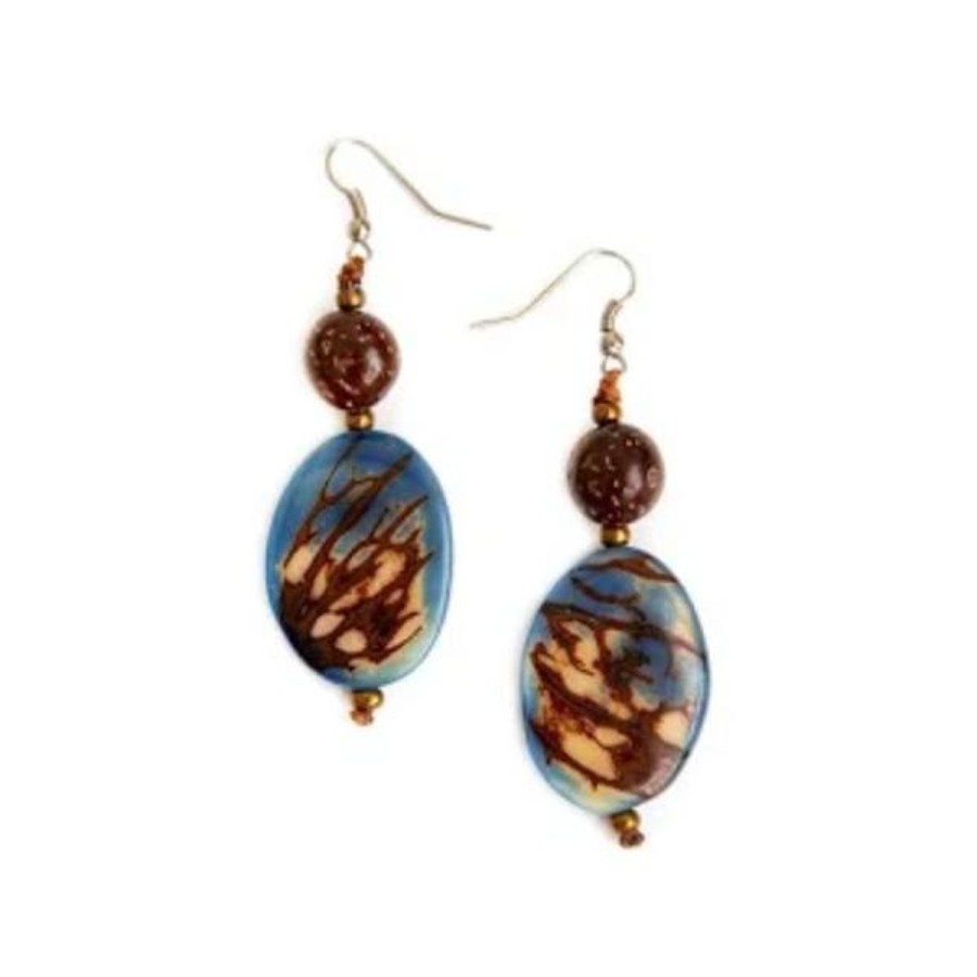 Women Jams World Jewelry | Tagua Nut Lupe Earrings - Biscayne Bay Lake Blue