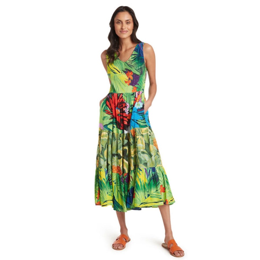 Women Jams World Beach Dresses | Mixed Long Ruffle Dress - Jungle Palm