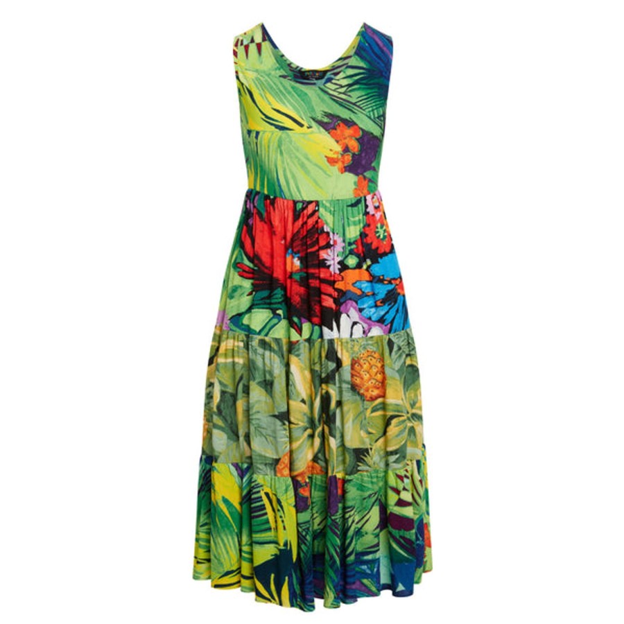 Women Jams World Beach Dresses | Mixed Long Ruffle Dress - Jungle Palm