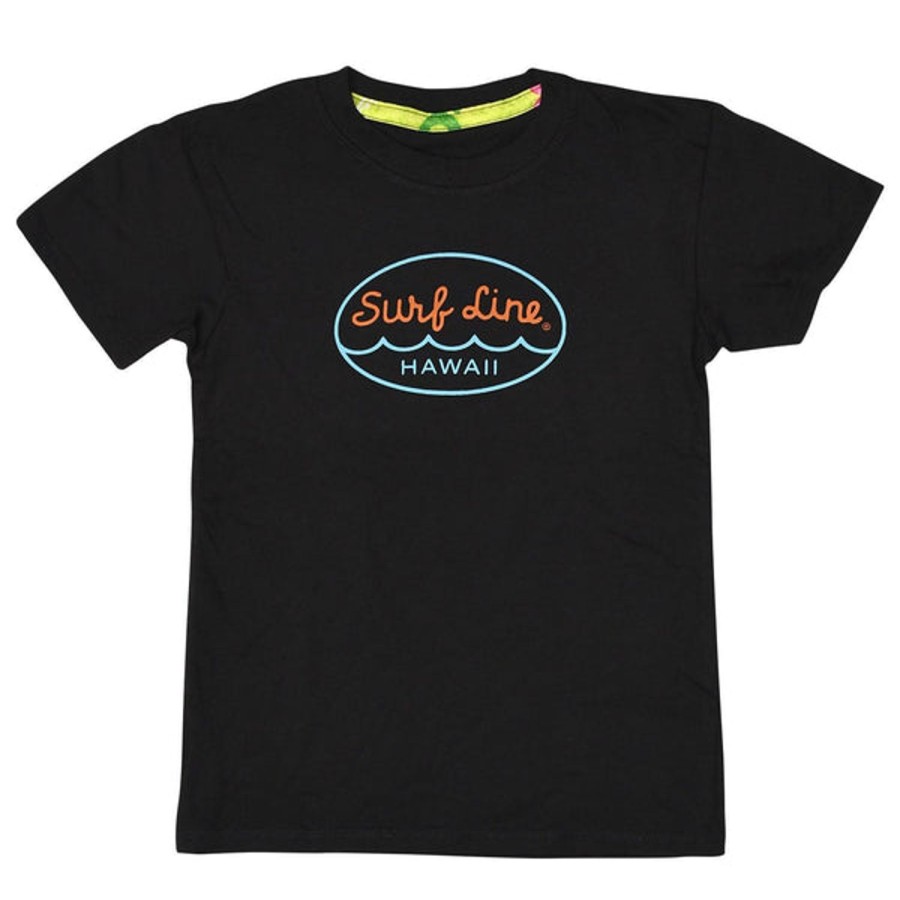 Men Jams World T-Shirts | Kids Surf Line Hawaii Oval Logo Black Tee