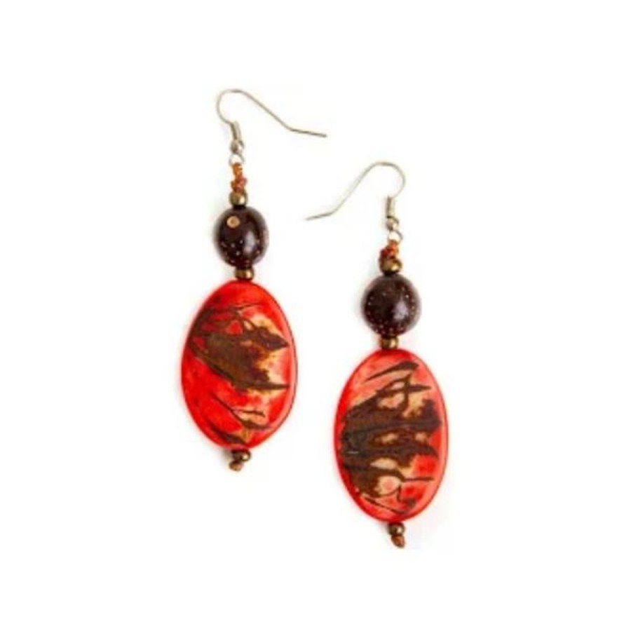 Women Jams World Jewelry | Tagua Nut Lupe Earrings - Poppy Coral