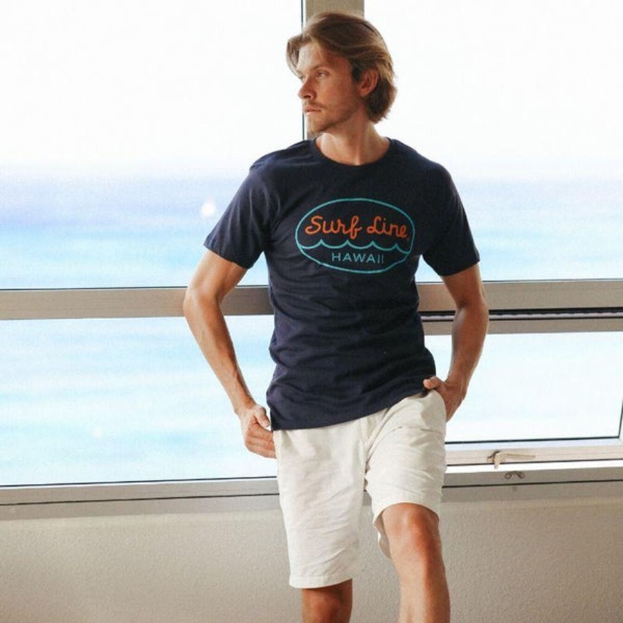 Men Jams World T-Shirts | Surf Line Hawaii Oval Adult Logo Tee Navy