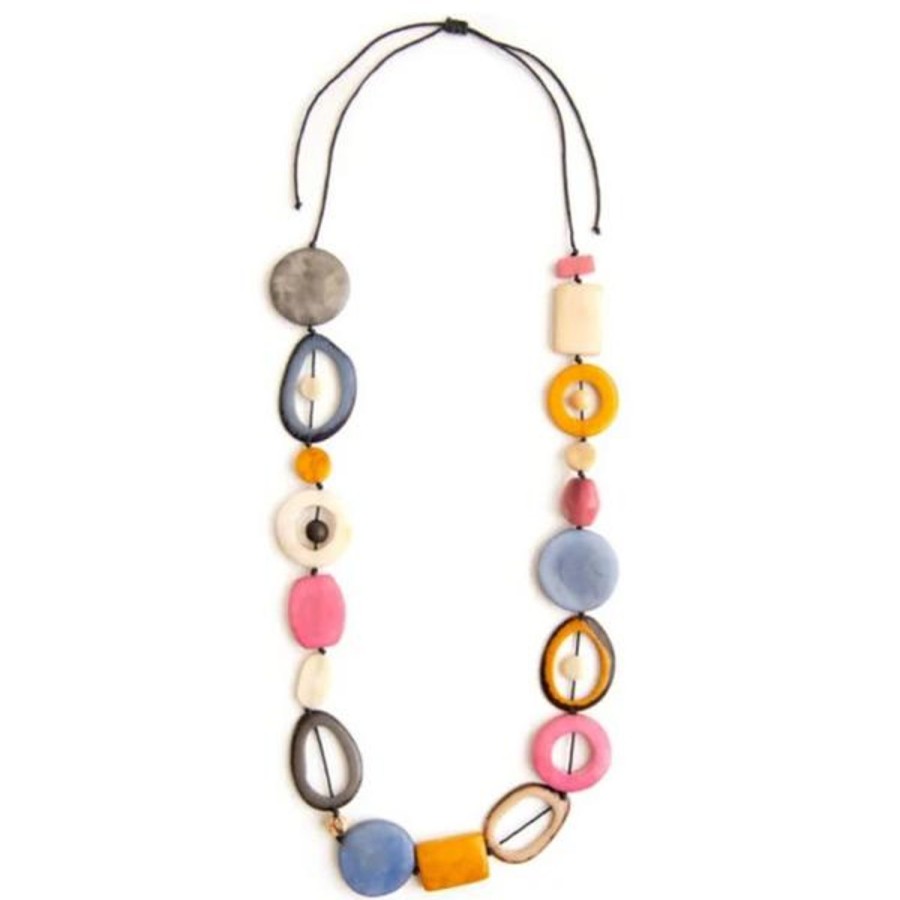 Women Jams World Jewelry | Tagua Nut Elliana Necklace - Biscayne Bay/ Pink Combo