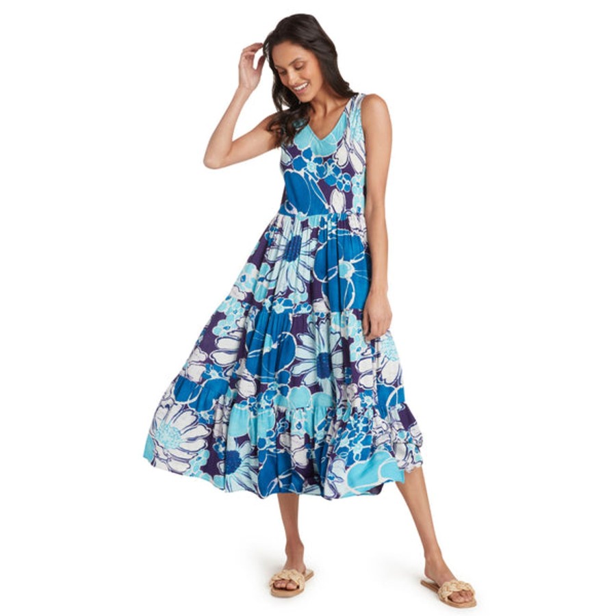 Women Jams World Beach Dresses | Long Ruffle Dress - Cool Blue